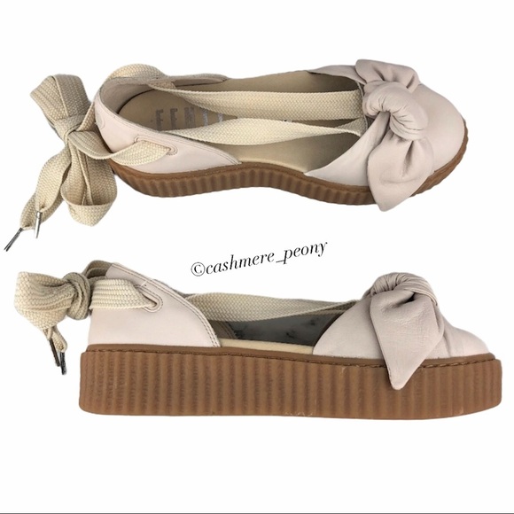 NEW Puma Cream Fenty Bandana Leather Laced Bow Flats Shoes - Picture 1 of 8
